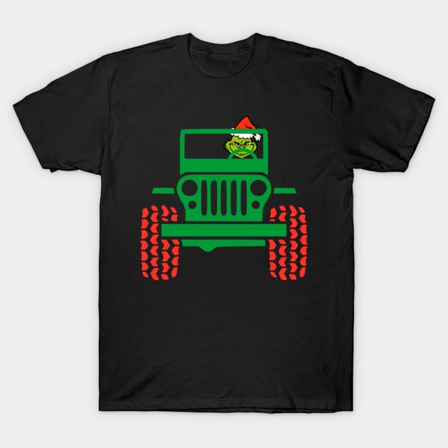 Grinch Driving A Car Tee Family Christmas Grinch Face Gift T-Shirt by Printofi.com